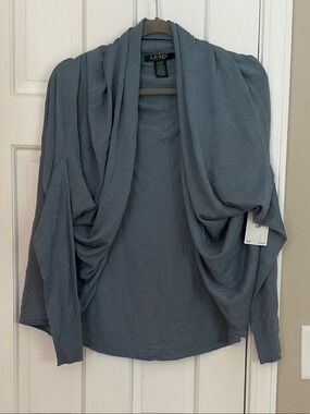 Lauren Ralph Lauren Draped Open Cardigan - Dusty Blue